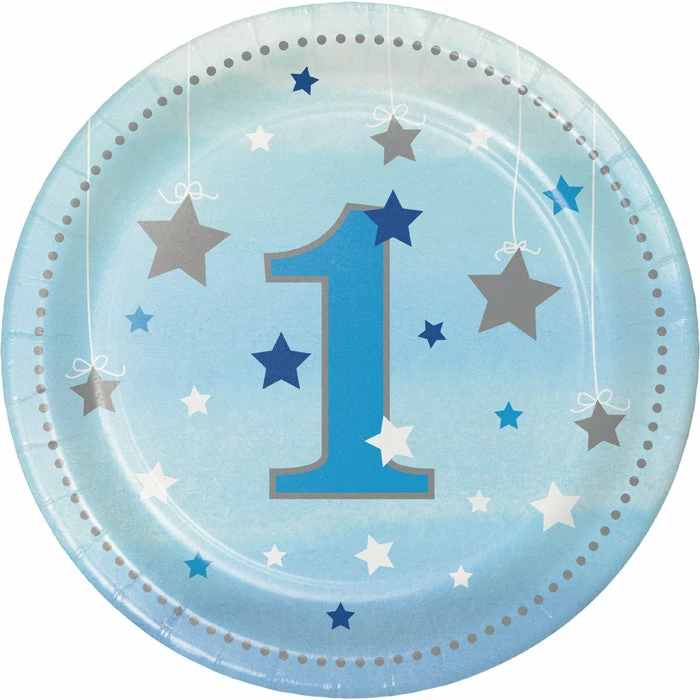 Creative Converting 1st Birthday Party Themes One Little Star Boy 1st Birthday Dessert Plates, 8 Ct