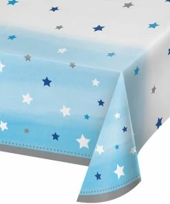 Creative Converting 1st Birthday Party Themes One Little Star - Boy Plastic Tablecover All Over Print, 54" X 102"