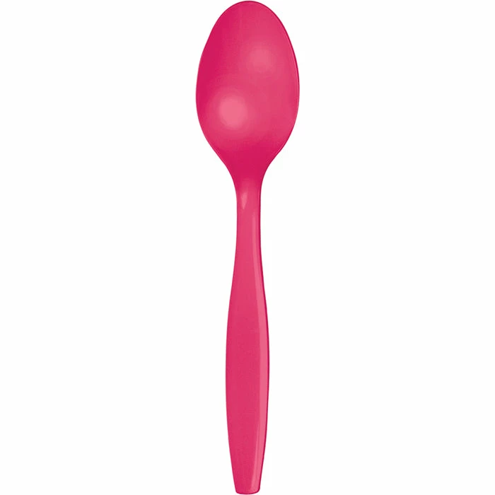 Creative Converting Hot Magenta Pink Plastic Spoons, 24 Ct Solid Color Tableware