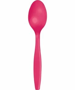 Creative Converting Solid Color Tableware Hot Magenta Pink Plastic Spoons, 50 Ct