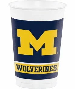 Creative Converting University Of Michigan 20 Oz Plastic Cups, 8 Ct NCAA College Themed Party Decorations