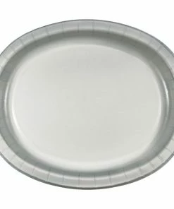 Creative Converting Shimmering Silver Oval Platter 10" X 12", 8 Ct