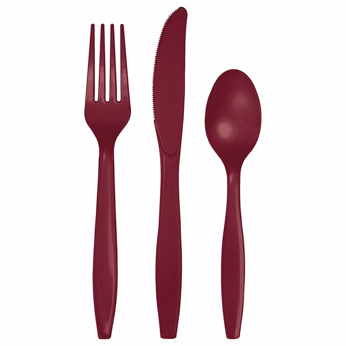 Creative Converting Burgundy Red Assorted Plastic Cutlery, 24 Ct Solid Color Tableware