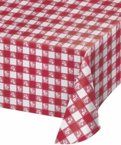 Creative Converting Red Gingham Tablecover Plastic 54" X 108"