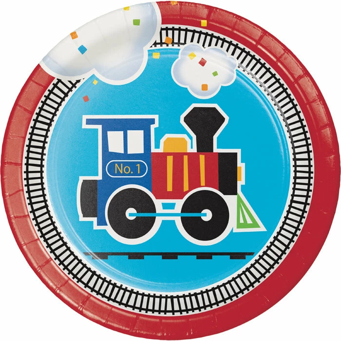 Creative Converting All Aboard Train Dessert Plates, 8 Ct 1st Birthday Party Themes