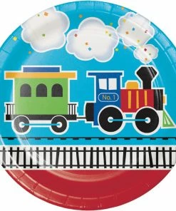 Creative Converting 1st Birthday Party Themes All Aboard Train Paper Plates, 8 Ct