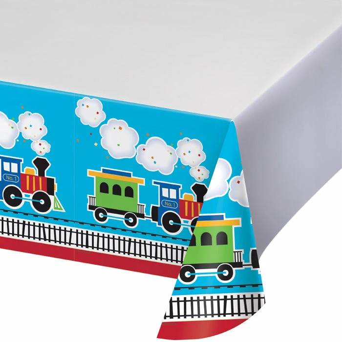 Creative Converting 1st Birthday Party Themes All Aboard Plastic Tablecover Border, 54" X 102"