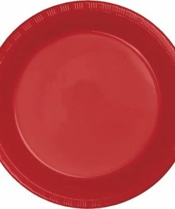 Creative Converting Solid Color Tableware Classic Red Plastic Banquet Plates, 20 Ct