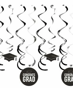 Creative Converting Black Graduation Dizzy Danglers, 8 Ct Graduation Party Supplies