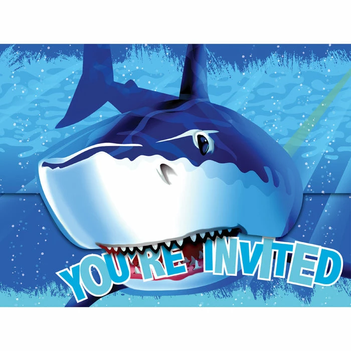 Creative Converting Shark Splash Invitation, Gatefold, 8 Ct