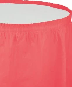 Creative Converting Coral Plastic Tableskirt, 14' X 29" Solid Color Tableware