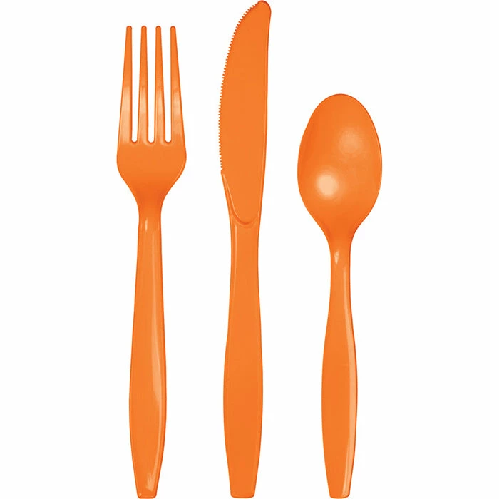 Creative Converting Solid Color Tableware Sunkissed Orange Assorted Cutlery, 18 Ct