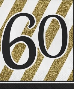 Creative Converting Black And Gold 60th Birthday Napkins, 16 Ct Adult Birthday Party Themes
