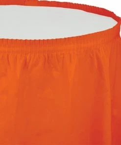 Creative Converting Solid Color Tableware Sunkissed Orange Plastic Tableskirt, 14' X 29"