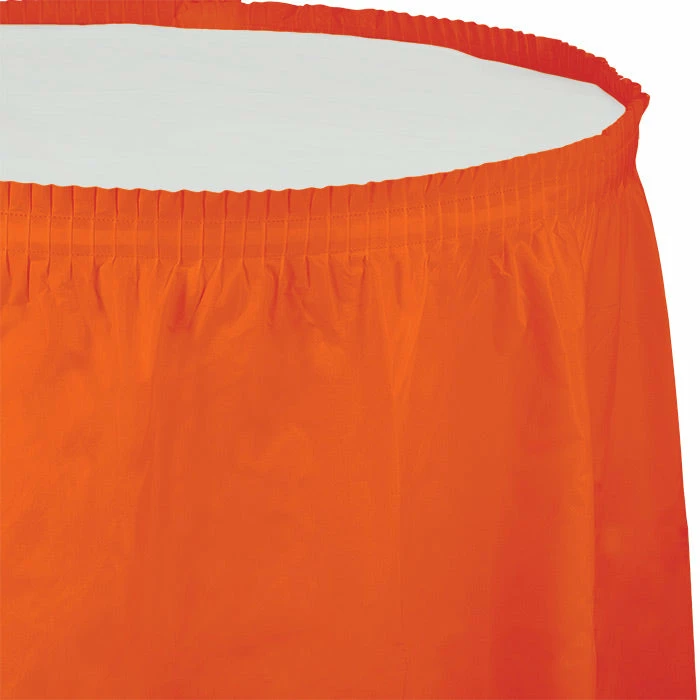 Creative Converting Solid Color Tableware Sunkissed Orange Plastic Tableskirt, 14' X 29"