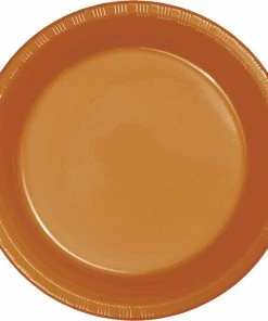 Creative Converting Solid Color Tableware Pumpkin Spice Orange Plastic Banquet Plates, 20 Ct