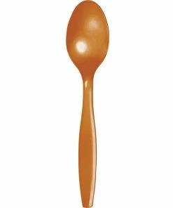 Creative Converting Solid Color Tableware Pumpkin Spice Orange Plastic Spoons, 24 Ct