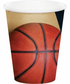 Creative Converting Basketball Party Decorations Sports Fanatic Basketball Hot/Cold Paper Paper Cups 9 Oz., 8 Ct