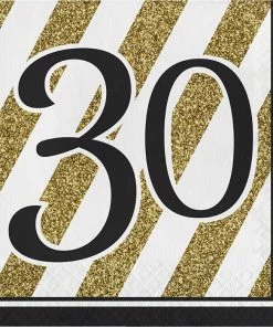 Creative Converting Adult Birthday Party Themes Black And Gold 30th Birthday Napkins, 16 Ct