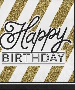 Creative Converting Black And Gold Birthday Napkins, 16 Ct