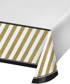 Creative Converting Adult Birthday Party Themes Black & Gold Plastic Tablecover Border, 54" X 102"