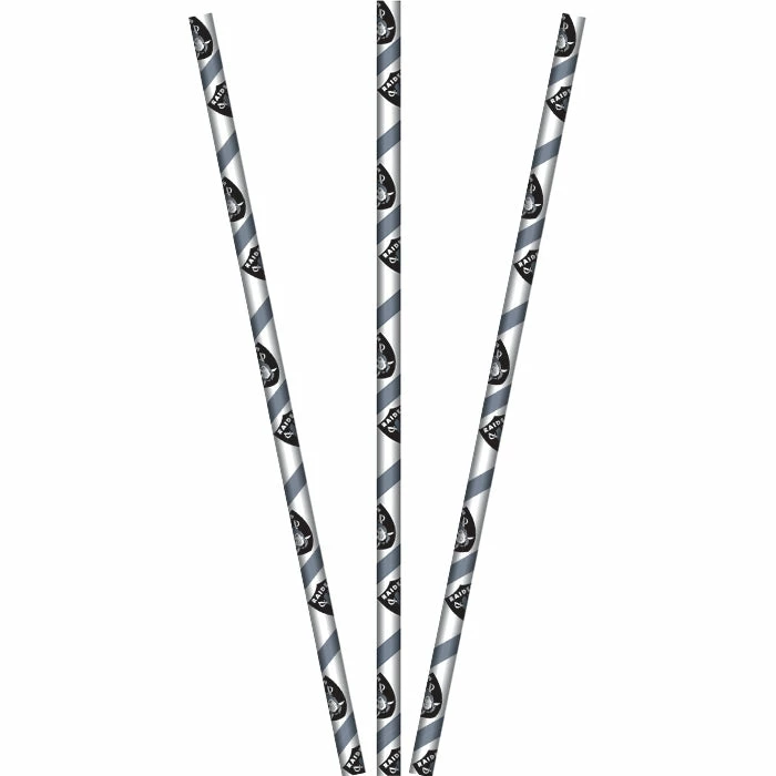 Creative Converting Las Vegas Raiders Paper Straws, 24 Ct NFL And Football Party Supplies