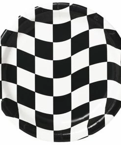 Creative Converting Black And White Check Dessert Plates, 8 Ct Racing Theme Party Decorations