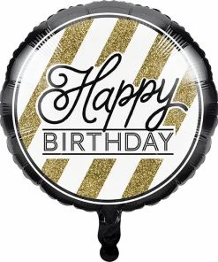 Creative Converting Adult Birthday Party Themes Black & Gold Metallic Balloon 18", Happy Bday