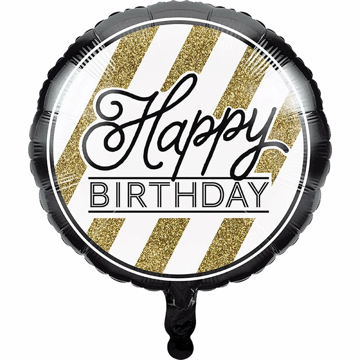 Creative Converting Adult Birthday Party Themes Black & Gold Metallic Balloon 18", Happy Bday