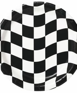 Creative Converting Racing Theme Party Decorations Black And White Check Paper Plates, 8 Ct