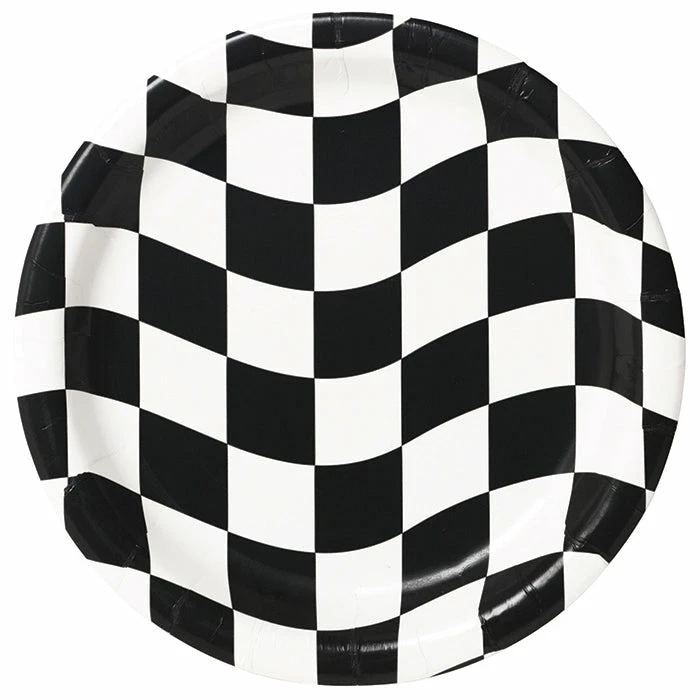 Creative Converting Racing Theme Party Decorations Black And White Check Paper Plates, 8 Ct