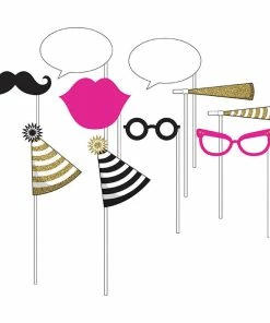Creative Converting Black And Gold Photo Booth Props, 10 Ct