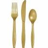 Creative Converting Solid Color Tableware Glittering Gold Assorted Plastic Cutlery, 24 Ct