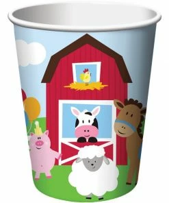 Creative Converting Kids Birthday Party Themes Farmhouse Fun Hot/Cold Paper Cups 9 Oz., 8 Ct