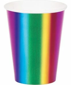 Creative Converting Rainbow Foil Hot/Cold Paper Cups 9 Oz., Rainbow Foil, 8 Ct