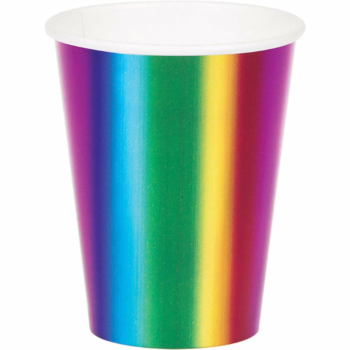 Creative Converting Rainbow Foil Hot/Cold Paper Cups 9 Oz., Rainbow Foil, 8 Ct