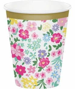 Creative Converting Floral Tea Party Hot/Cold Paper Cups 9 Oz., 8 Ct