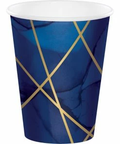 Creative Converting Bridal And Wedding Navy Blue And Gold Foil Paper Cups, Pack Of 8