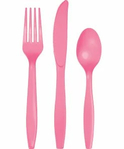 Creative Converting Candy Pink Assorted Plastic Cutlery, 24 Ct Solid Color Tableware