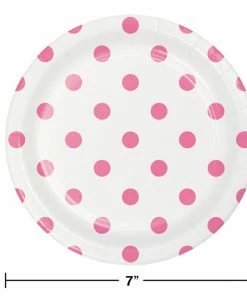 Creative Converting Dots & Stripes Candy Pink Dessert Plates, 8 Ct
