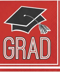 Creative Converting Graduation School Spirit Red Beverage Napkins, 36 Ct Graduation Party Supplies