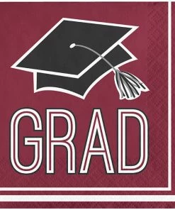 Creative Converting Graduation School Spirit Burgundy Red Beverage Napkins, 36 Ct Graduation Party Supplies