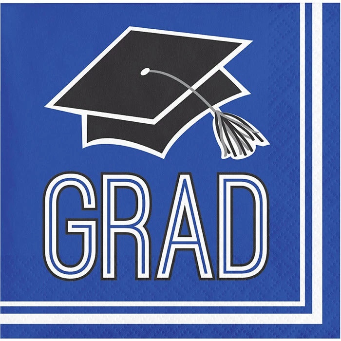Creative Converting Graduation School Spirit Blue Beverage Napkins, 36 Ct