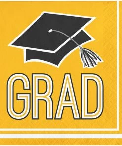 Creative Converting Graduation Party Supplies Graduation School Spirit Yellow Beverage Napkins, 36 Ct