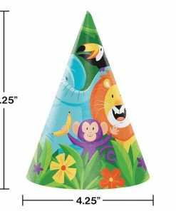 Creative Converting Kids Birthday Party Themes Jungle Safari Party Hats, 8 Ct