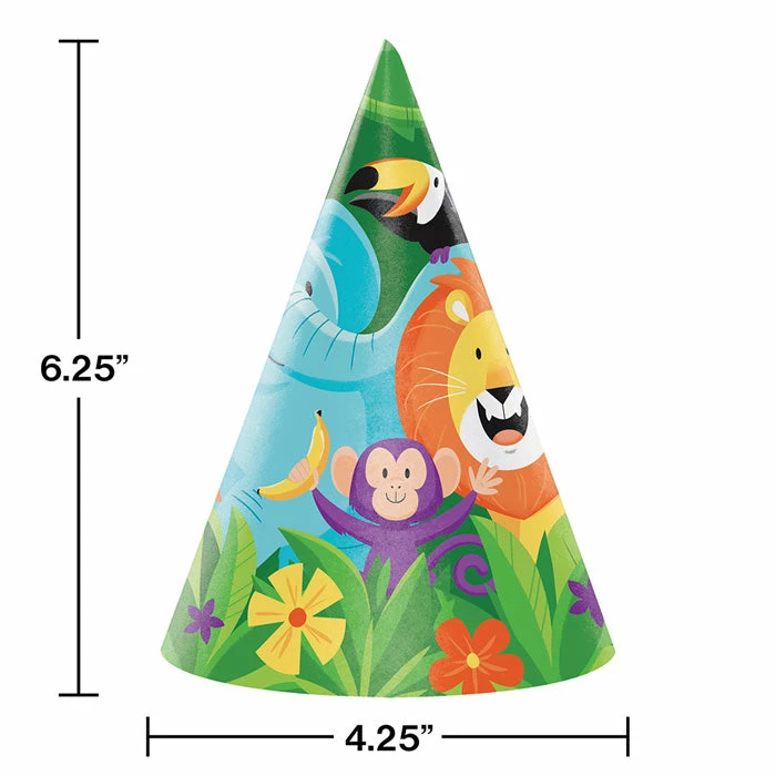 Creative Converting Kids Birthday Party Themes Jungle Safari Party Hats, 8 Ct
