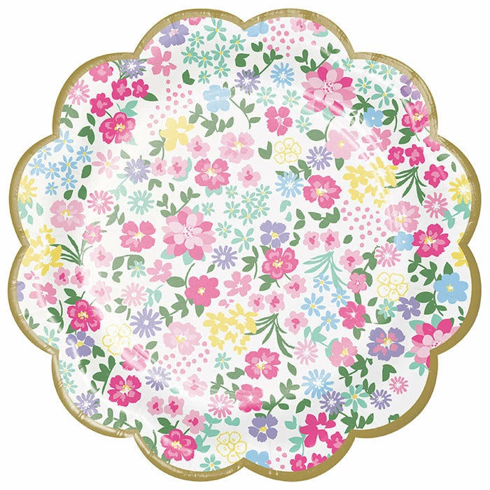 Creative Converting Floral Tea Party Scalloped Plate 7" Assorted Florals, 8 Ct