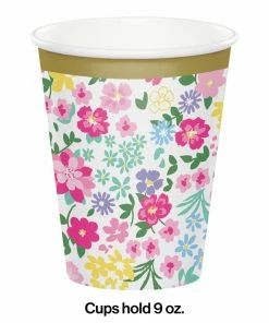 Creative Converting Floral Tea Party Hot/Cold Paper Cups 9 Oz., 8 Ct