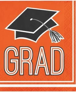 Creative Converting Graduation Party Supplies Graduation School Spirit Orange Beverage Napkins, 36 Ct