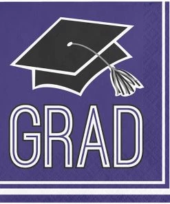 Creative Converting Graduation School Spirit Purple Beverage Napkins, 36 Ct Graduation Party Supplies